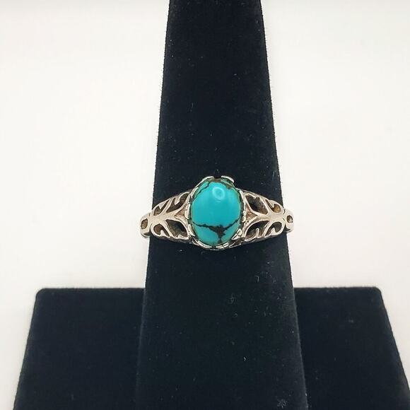 Seta Sterling Silver Vintage 925 Solitaire Blue Gem Ring Size 7.5 - Picture 1 of 8